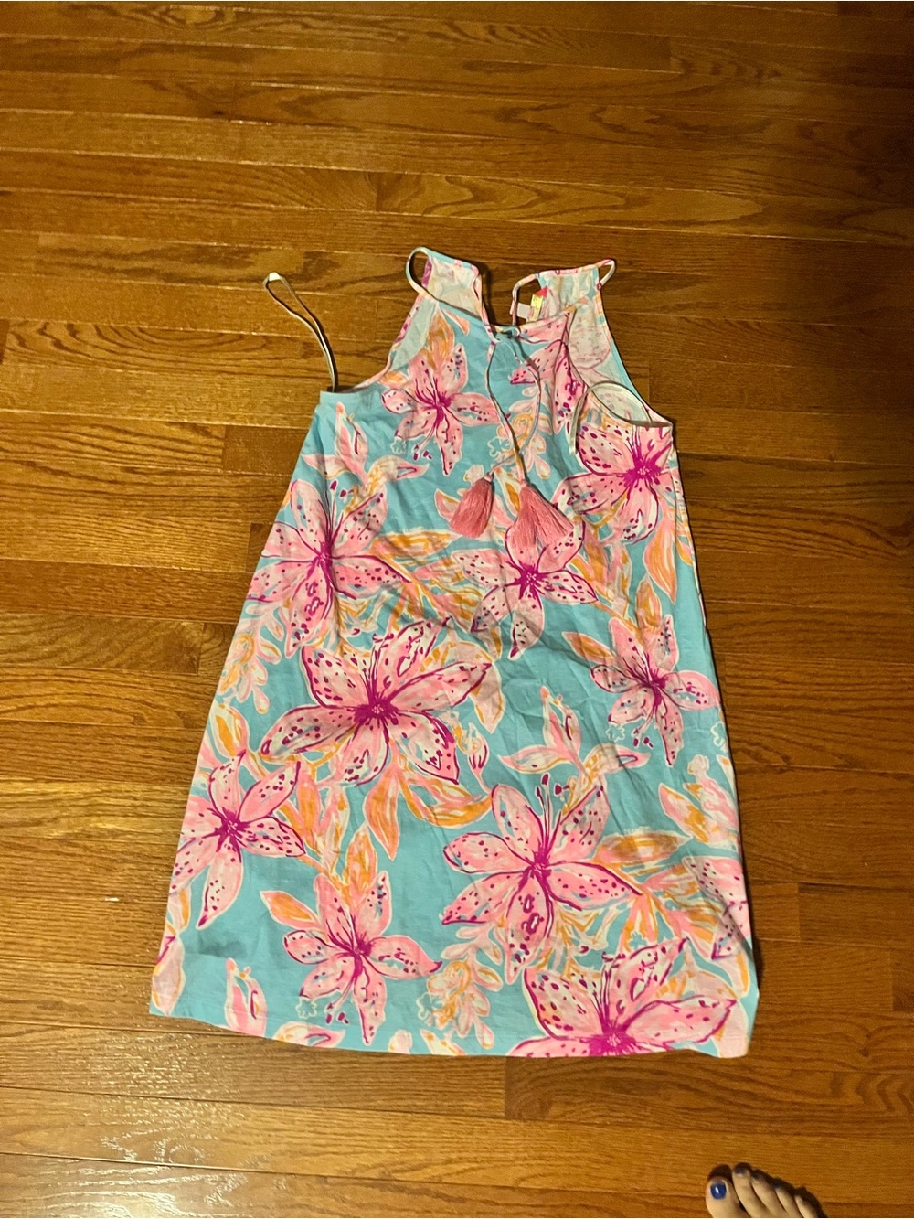 Lilly Pulitzer Aqua Floral Tank Dress with Pink & Peach Blooms